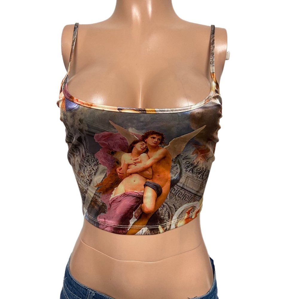 SLEEVELESS ROUND NECK Renaissance BAROQUE PRINTED SATIN crop top Y2K Glam party